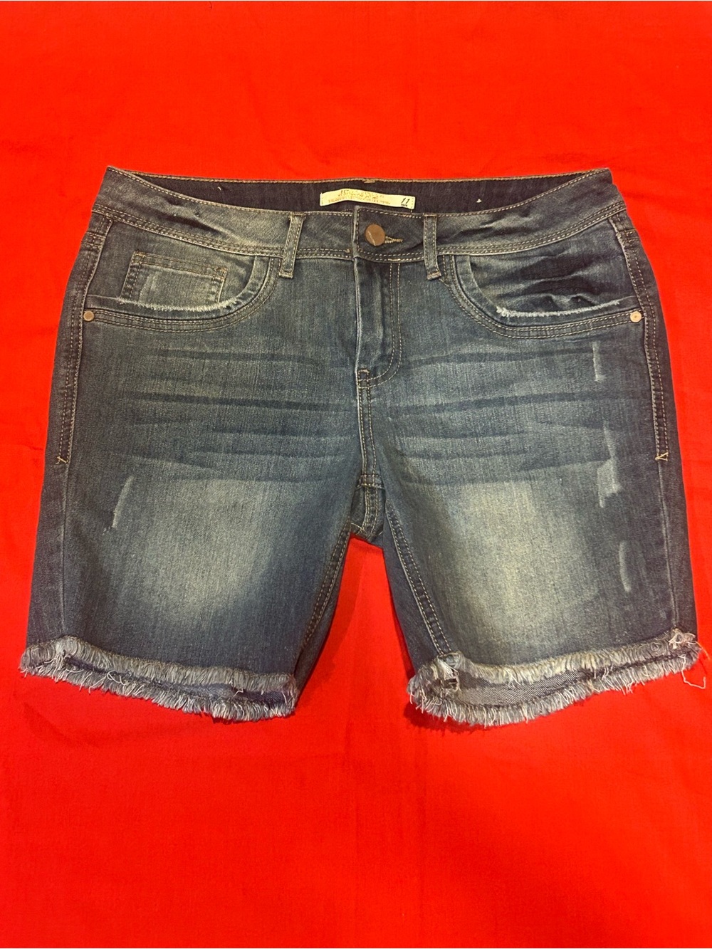 Jou Jou Washed Blue Frayed Hem Denim Shorts